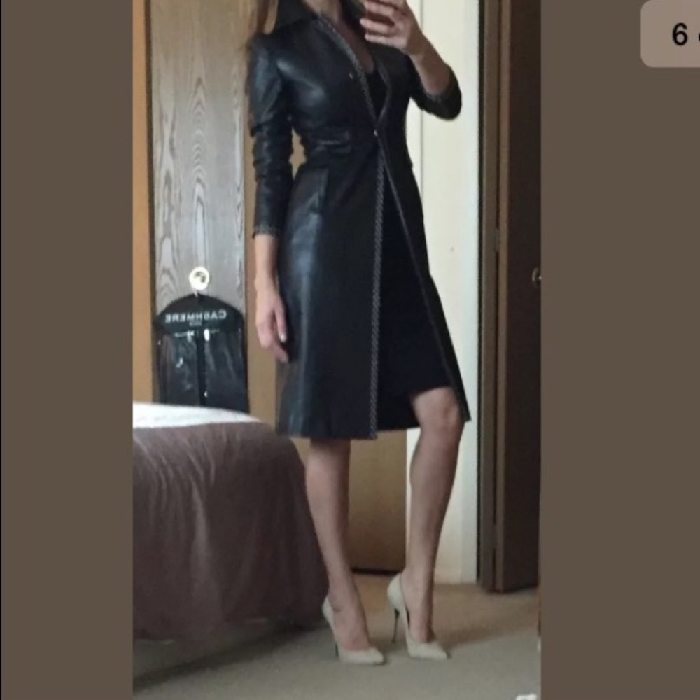 Alberta Ferretti Black Leather Trench Coat